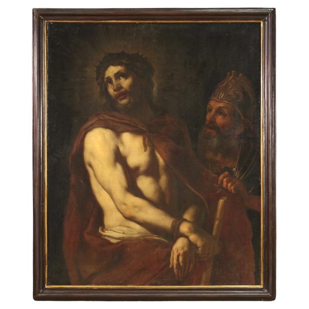 17th Century Oil on Canvas Italian Antique Religious Painting Ecce Homo, 1660 For Sale