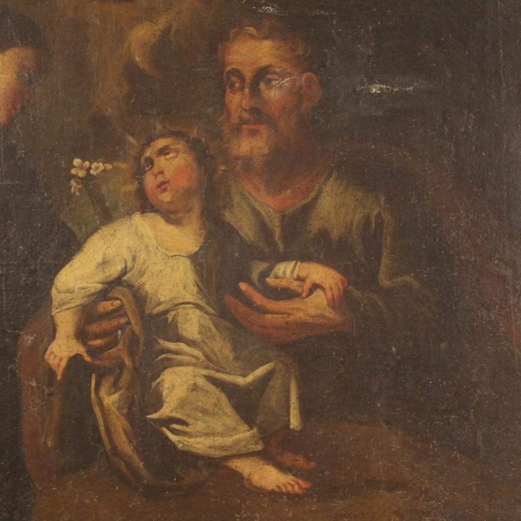 17th Century Oil on Canvas Italian Antique Religious Painting Holy Family, 1670 1