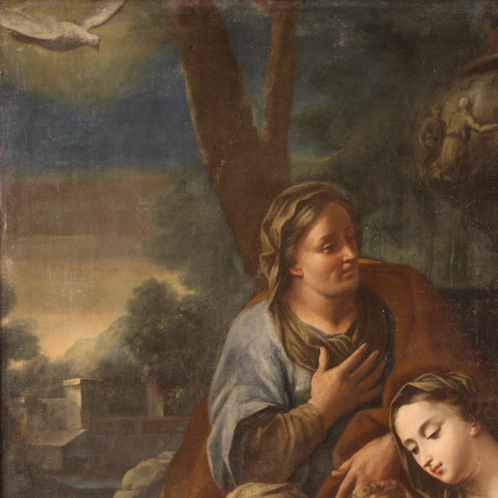 Huile sur toile italienne ancienne du 17ème siècle - Peinture religieuse - Fille Sainte, 1670 1