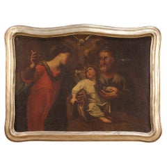 17th Century Oil on Canvas Italian Antique Religious Painting Holy Family, 1670