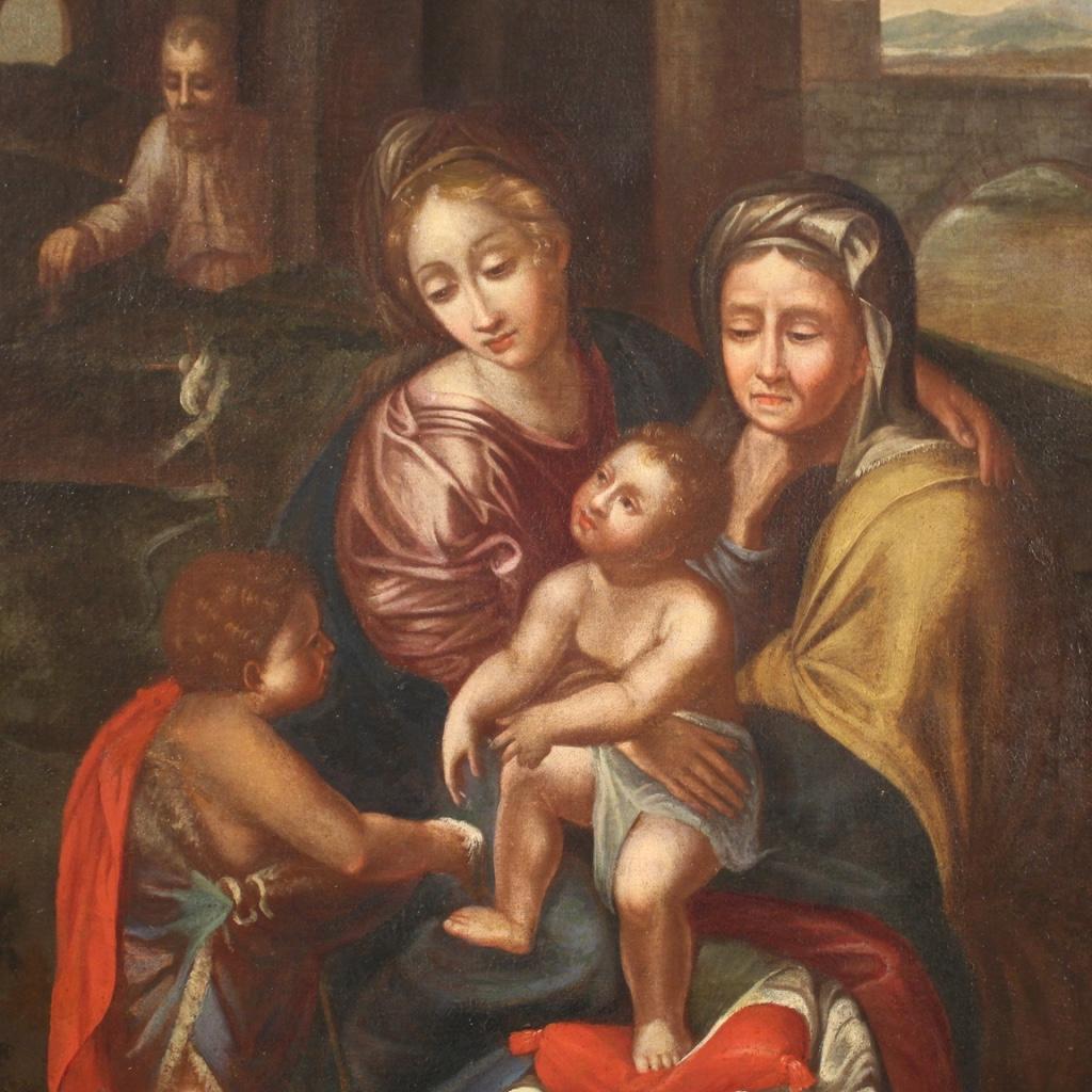 17th Century Oil on Canvas Italian Antique Religious Painting Holy Family, 1680 2