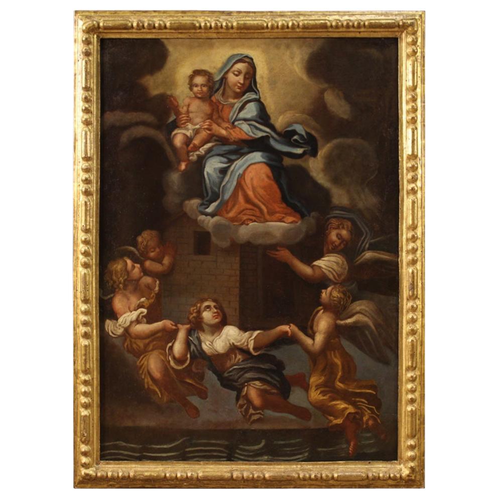 17th Century Oil on Canvas Italian Antique Religious Painting Loreto Miracle