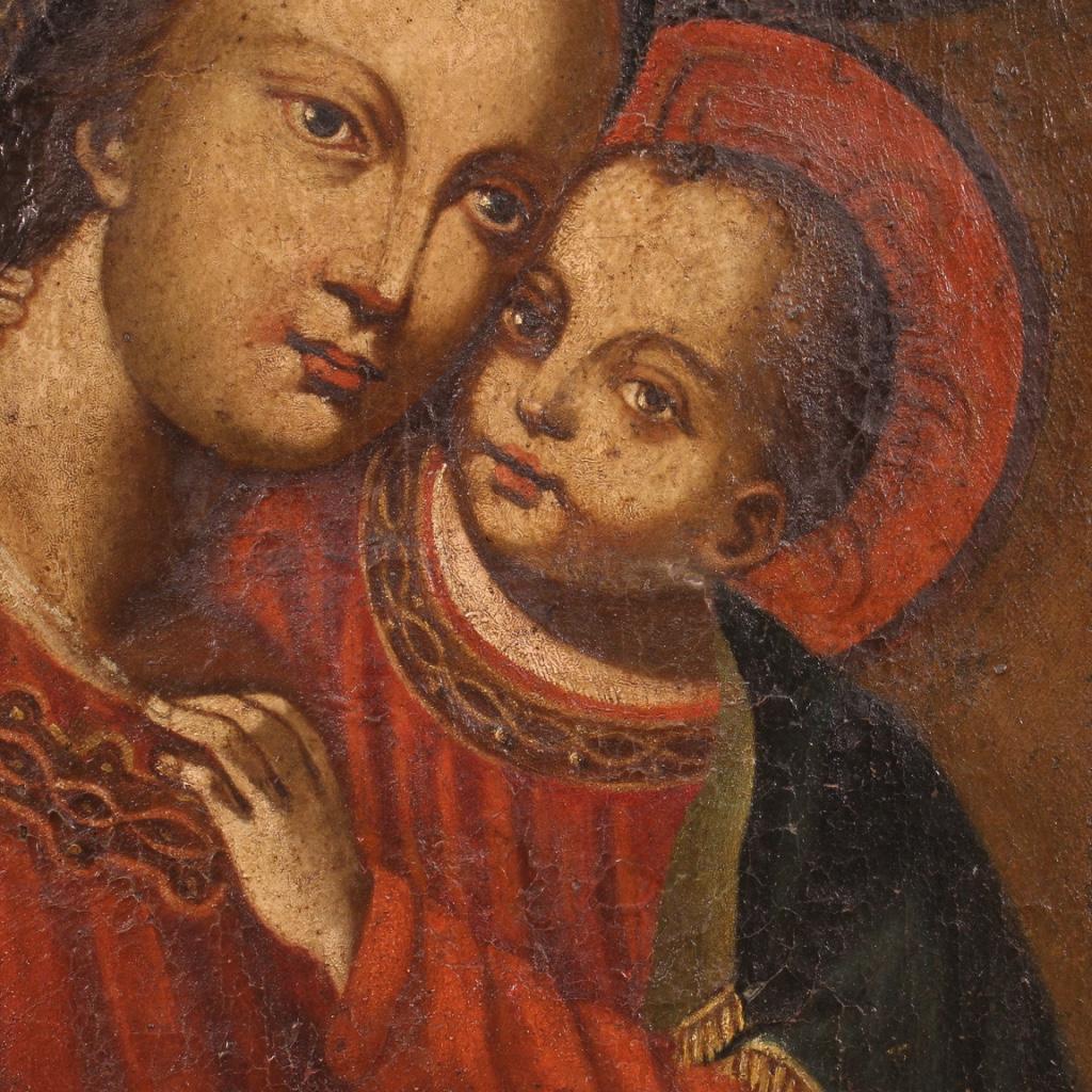17th Century Oil on Canvas Italian Antique Religious Painting Madonna with Child 4