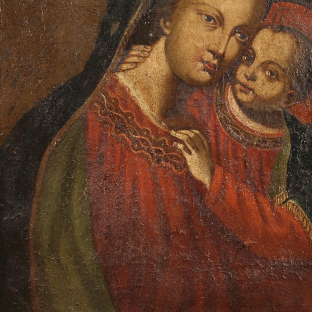 17th Century Oil on Canvas Italian Antique Religious Painting Madonna with Child 5