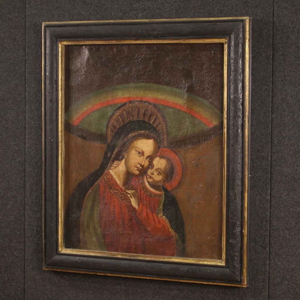 17th Century Oil on Canvas Italian Antique Religious Painting Madonna with Child 6