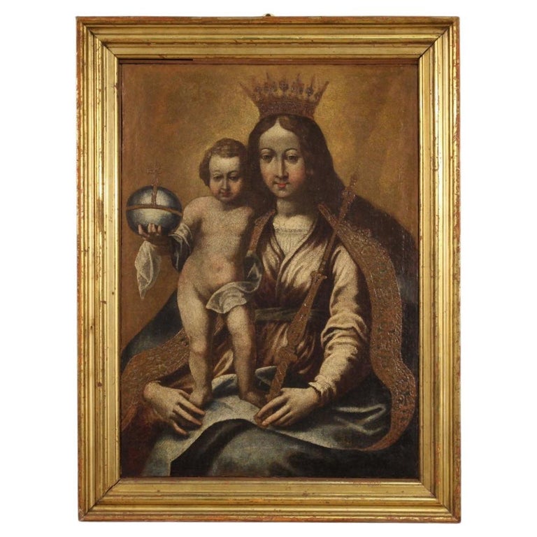 17th Century Oil on Canvas Italian Antique Religious Painting Madonna ...
