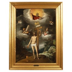 Olio su tela del XVII secolo Pittura religiosa antica italiana Cristo risorto, 1650