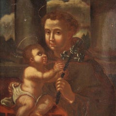 17th Century Oil on Canvas Italian Painting Saint Anthony of Padua, 1650