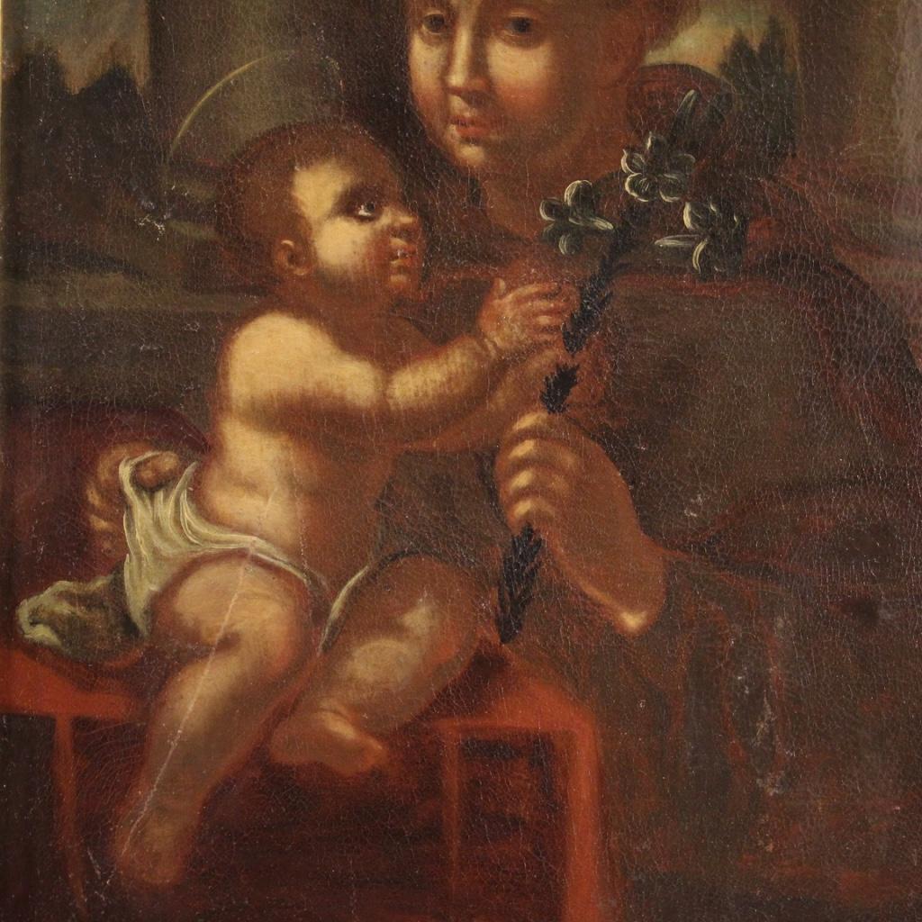 17th Century Oil on Canvas Italian Painting Saint Anthony of Padua, 1650 In Fair Condition In Vicoforte, Piedmont