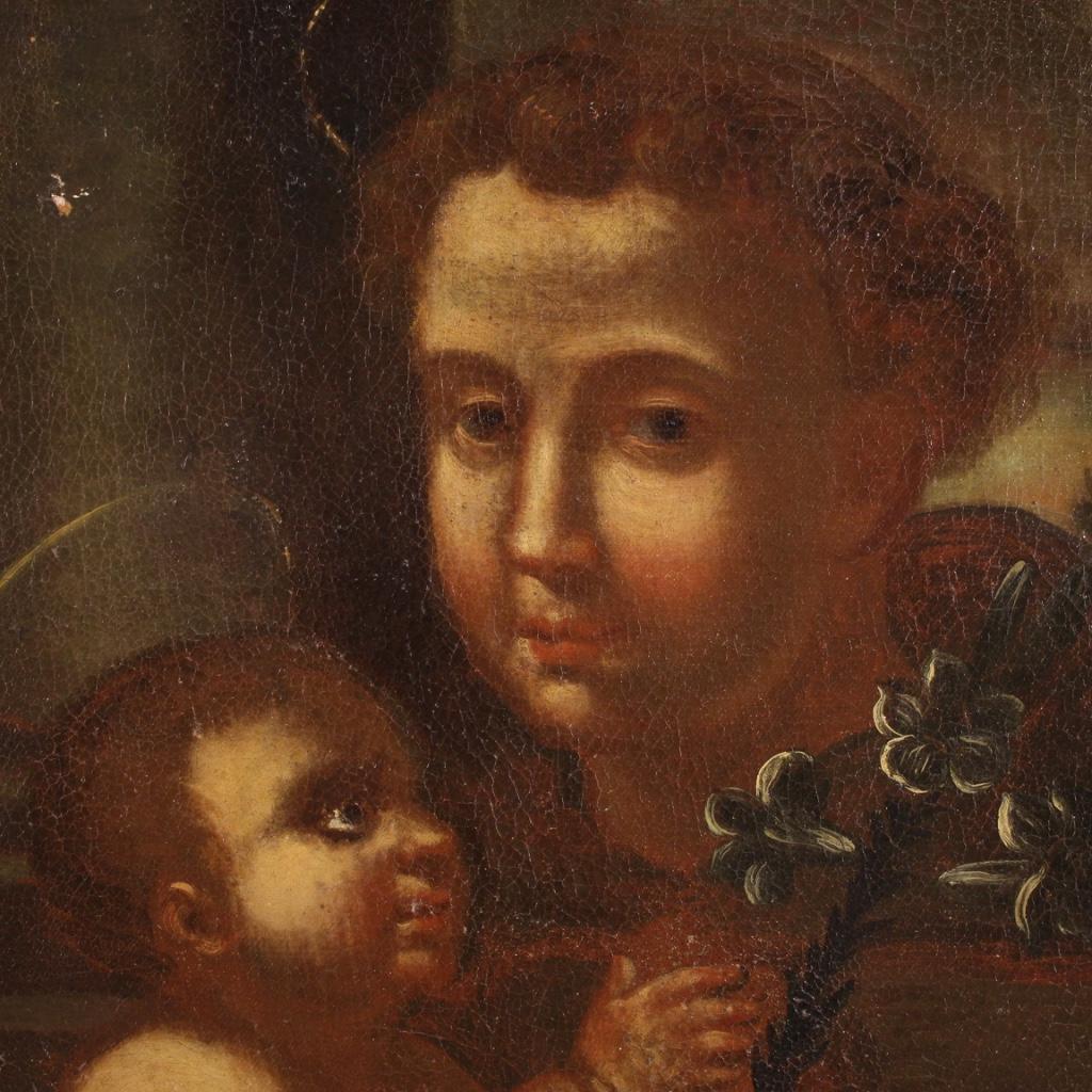 17th Century Oil on Canvas Italian Painting Saint Anthony of Padua, 1650 3