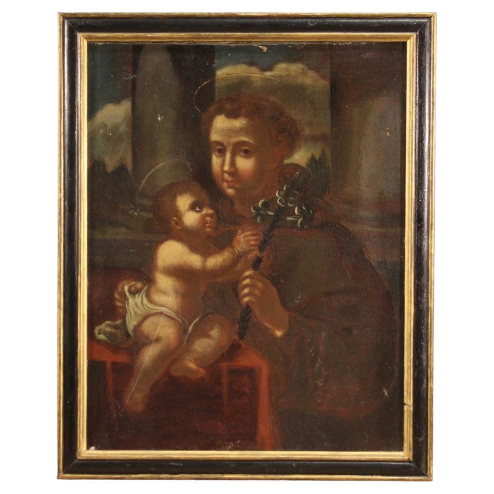 17th Century Oil on Canvas Italian Antique Religious Painting Saint Anthony 1650
