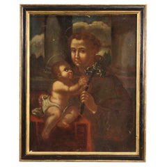 17th Century Oil on Canvas Italian Antique Religious Painting Saint Anthony 1650