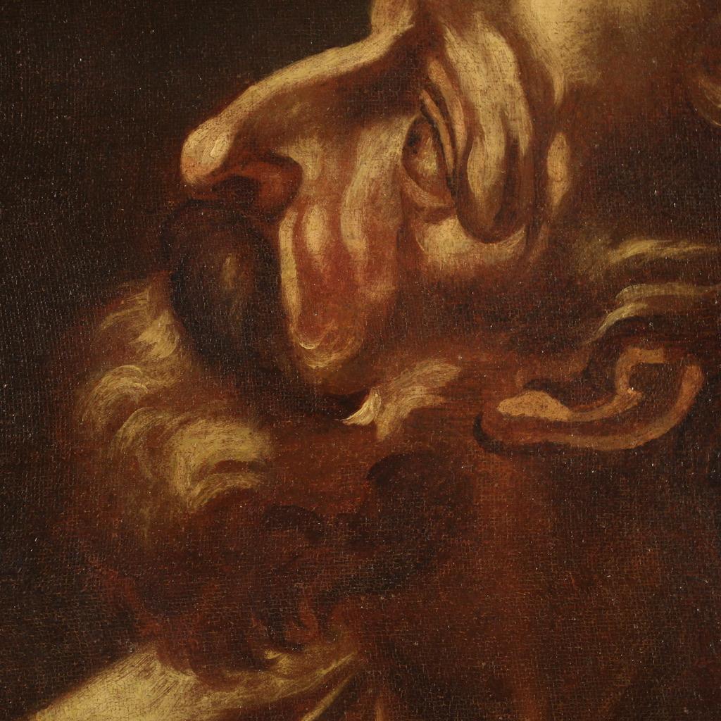Olio su tela del XVII secolo, dipinto religioso antico italiano San Bartolomeo in vendita 3