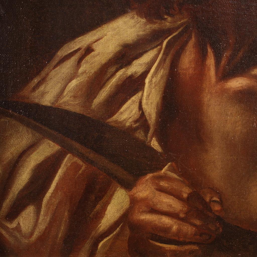 Olio su tela del XVII secolo, dipinto religioso antico italiano San Bartolomeo in vendita 7