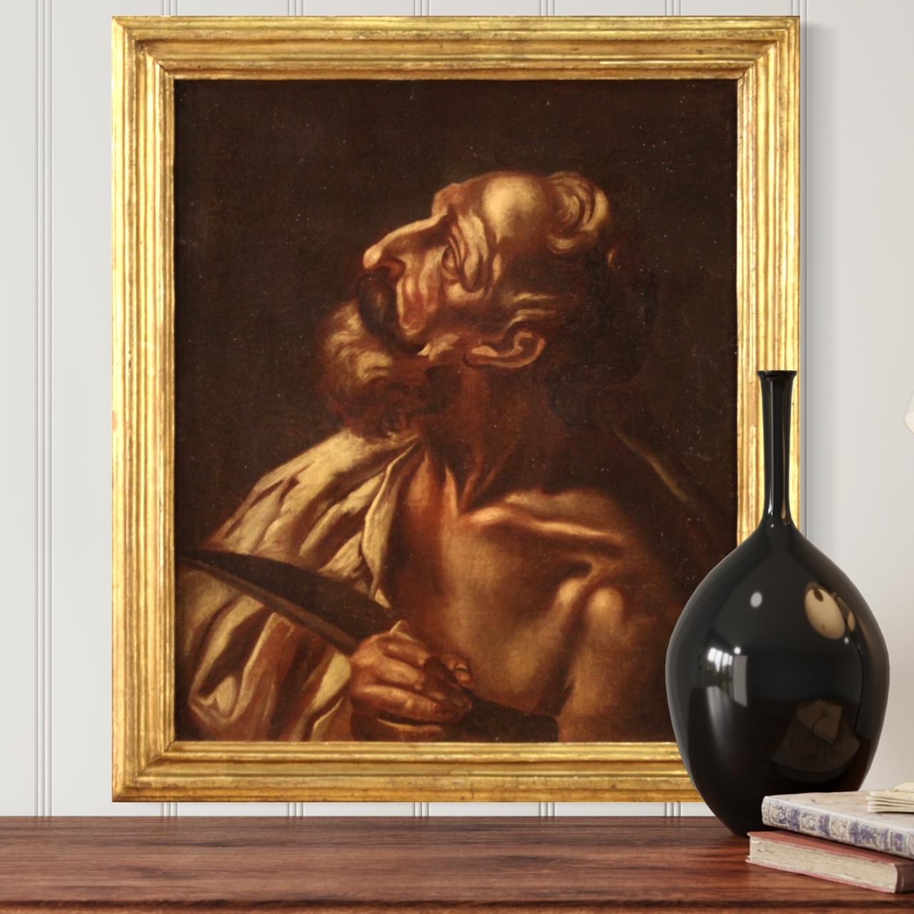 A olio Olio su tela del XVII secolo, dipinto religioso antico italiano San Bartolomeo in vendita