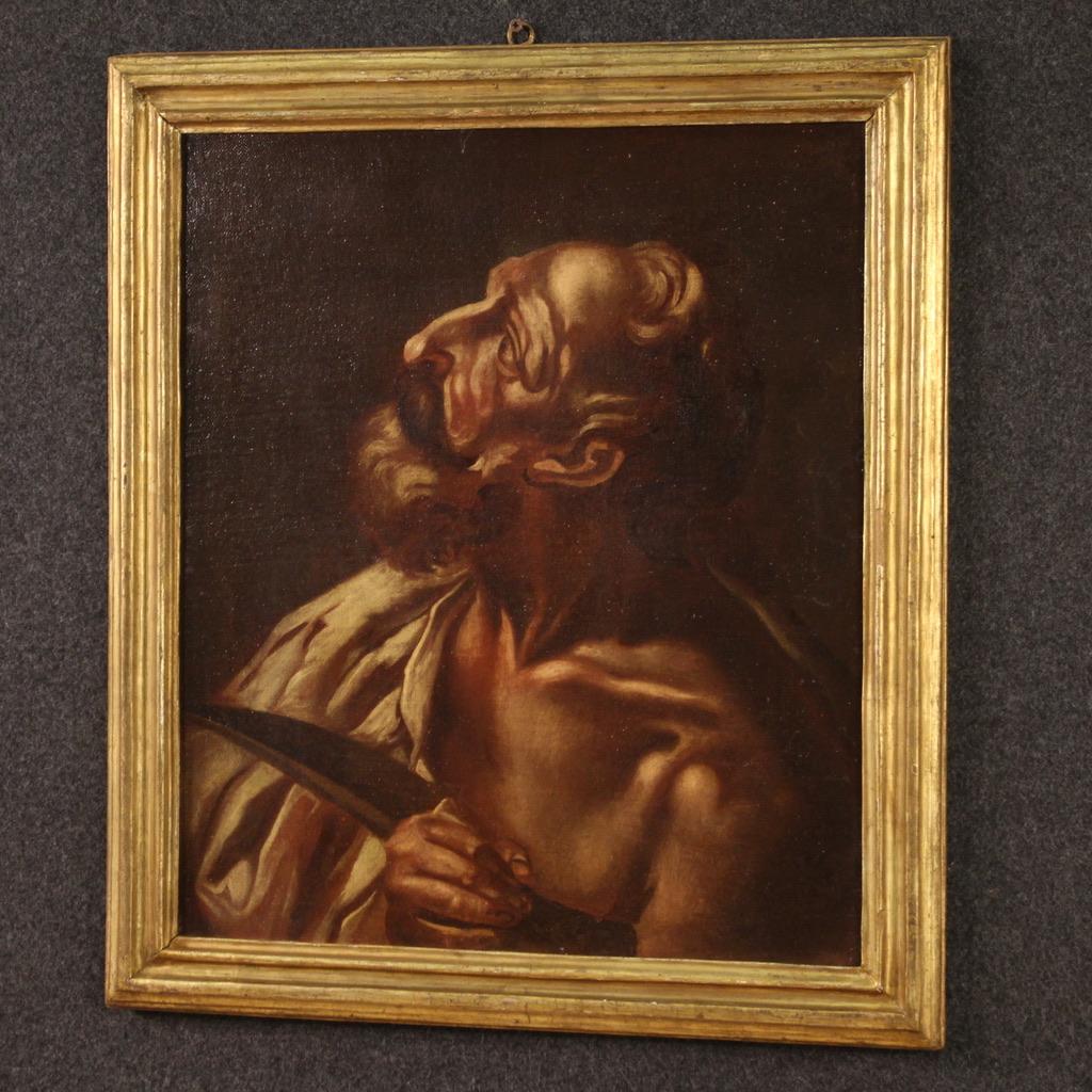 17th Century Oil on Canvas Italian Antique Religious Painting Saint Bartholomew For Sale 1