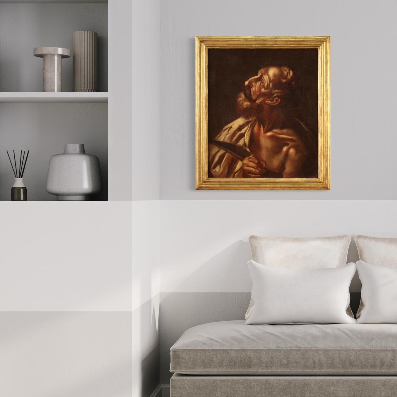 Olio su tela del XVII secolo, dipinto religioso antico italiano San Bartolomeo In condizioni buone in vendita a Vicoforte, Piedmont