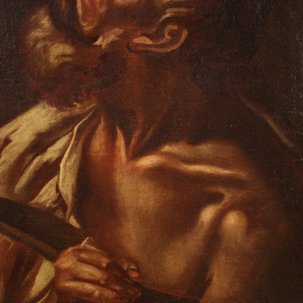 17th Century Oil on Canvas Italian Antique Religious Painting Saint Bartholomew For Sale 4