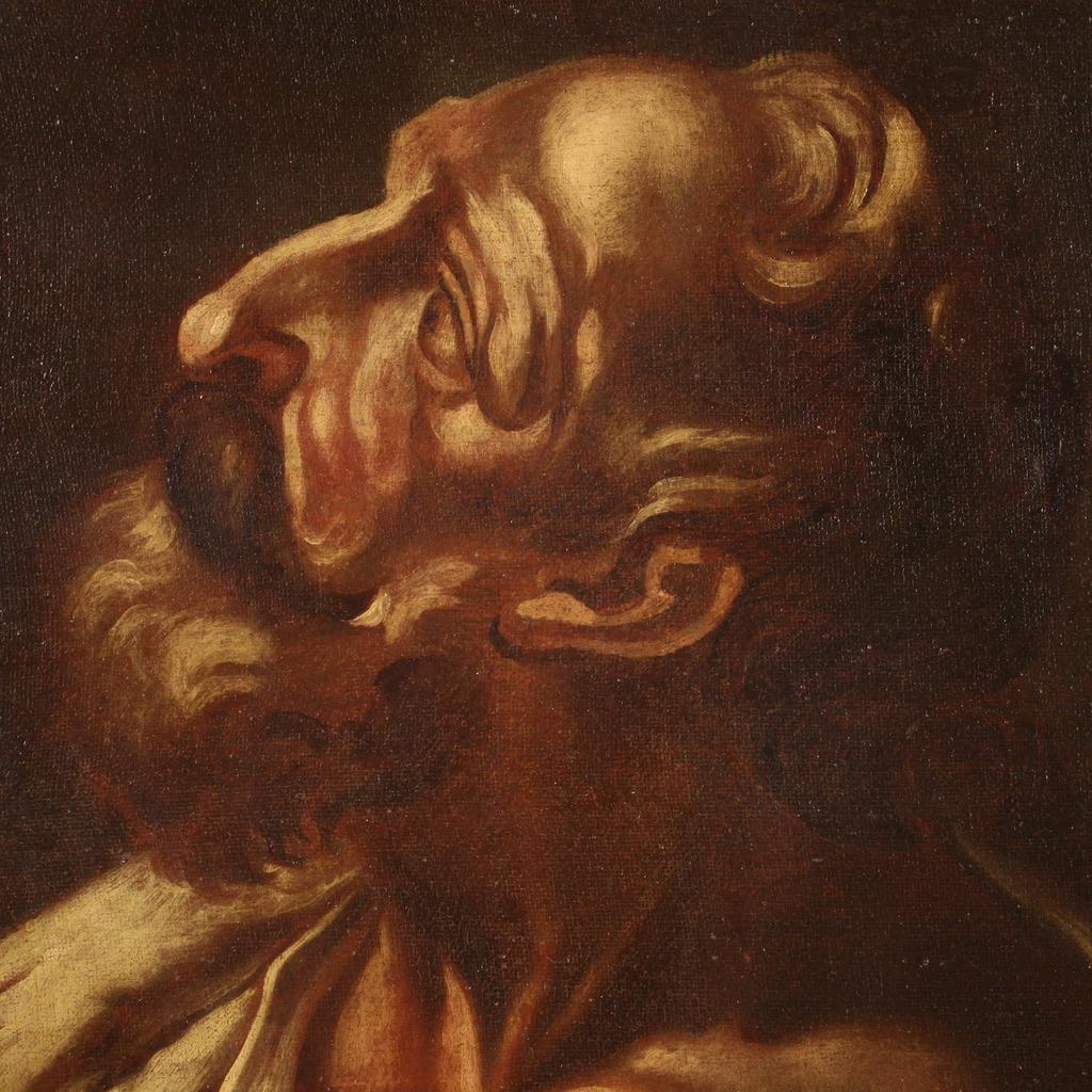 Olio su tela del XVII secolo, dipinto religioso antico italiano San Bartolomeo in vendita 1