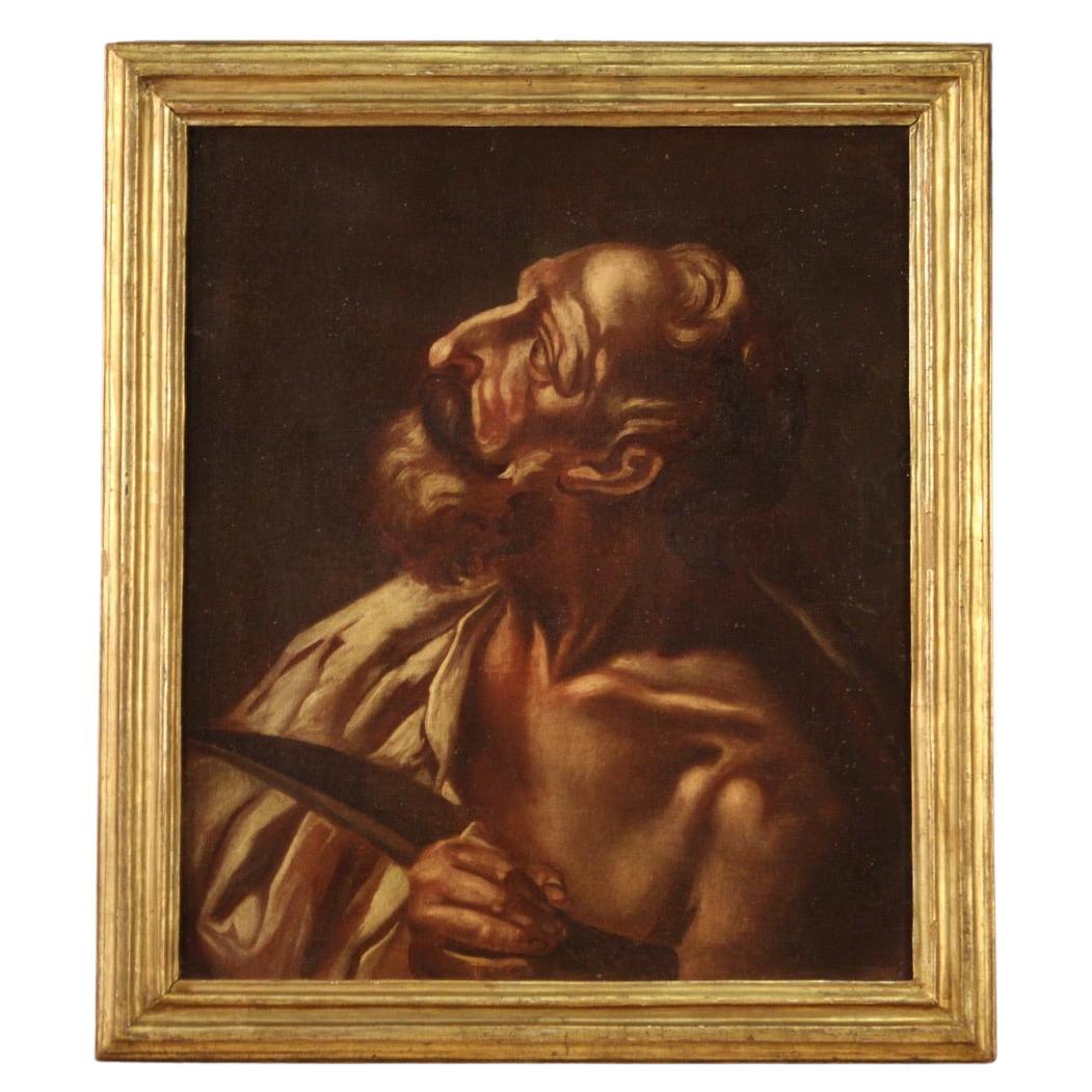 17th Century Oil on Canvas Italian Antique Religious Painting Saint Bartholomew For Sale