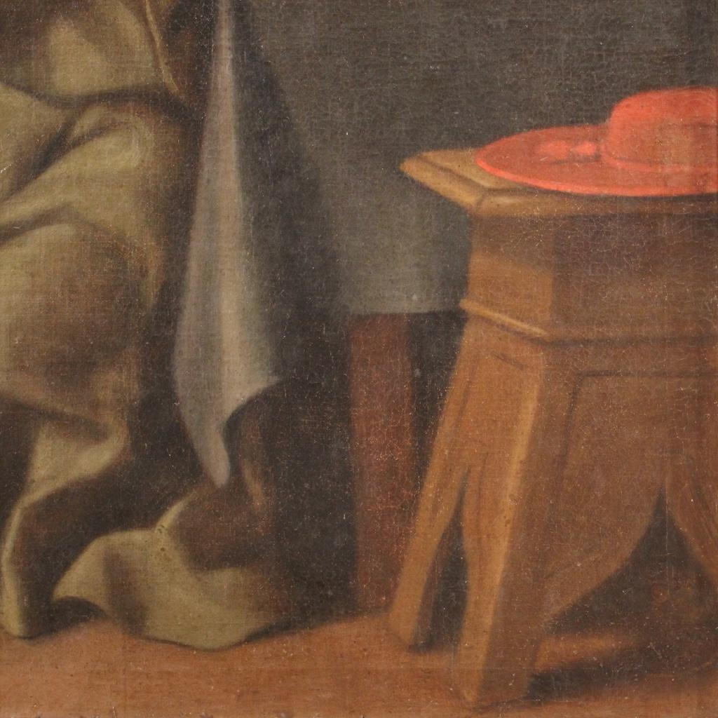 17th Century Oil on Canvas Italian Antique Religious Painting Saint Bonaventure 4