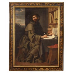 17th Century Oil on Canvas Italian Antique Religious Painting Saint Bonaventure
