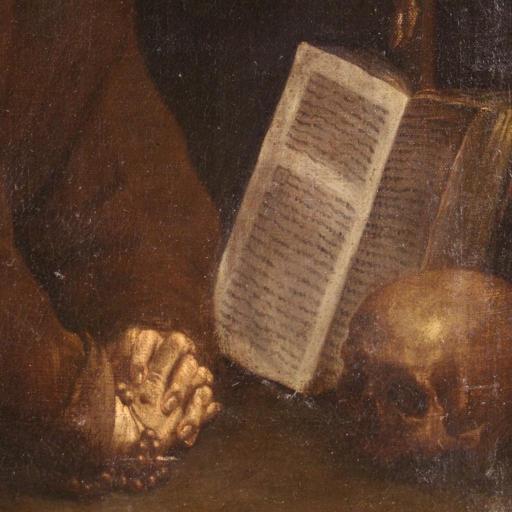 17th Century Oil on Canvas Italian Antique Religious Painting Saint Francis 1670 7