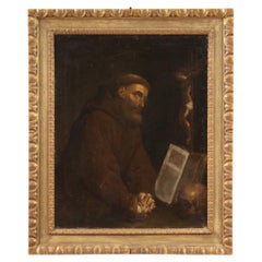 17th Century Oil on Canvas Italian Antique Religious Painting Saint Francis 1670