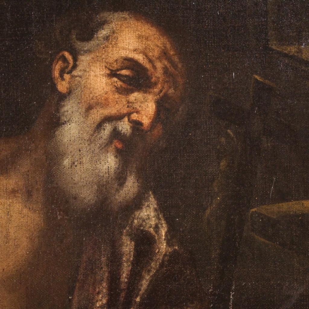 17th Century Oil on Canvas Italian Antique Religious Painting Saint Jerome, 1650 9