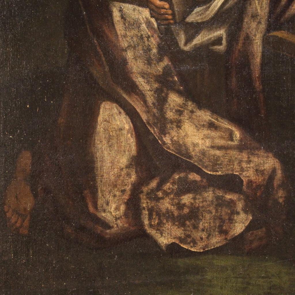 17th Century Oil on Canvas Italian Antique Religious Painting Saint Jerome, 1650 1