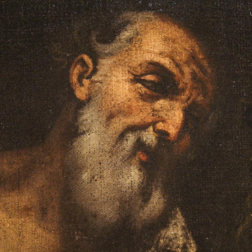 17th Century Oil on Canvas Italian Antique Religious Painting Saint Jerome, 1650 3