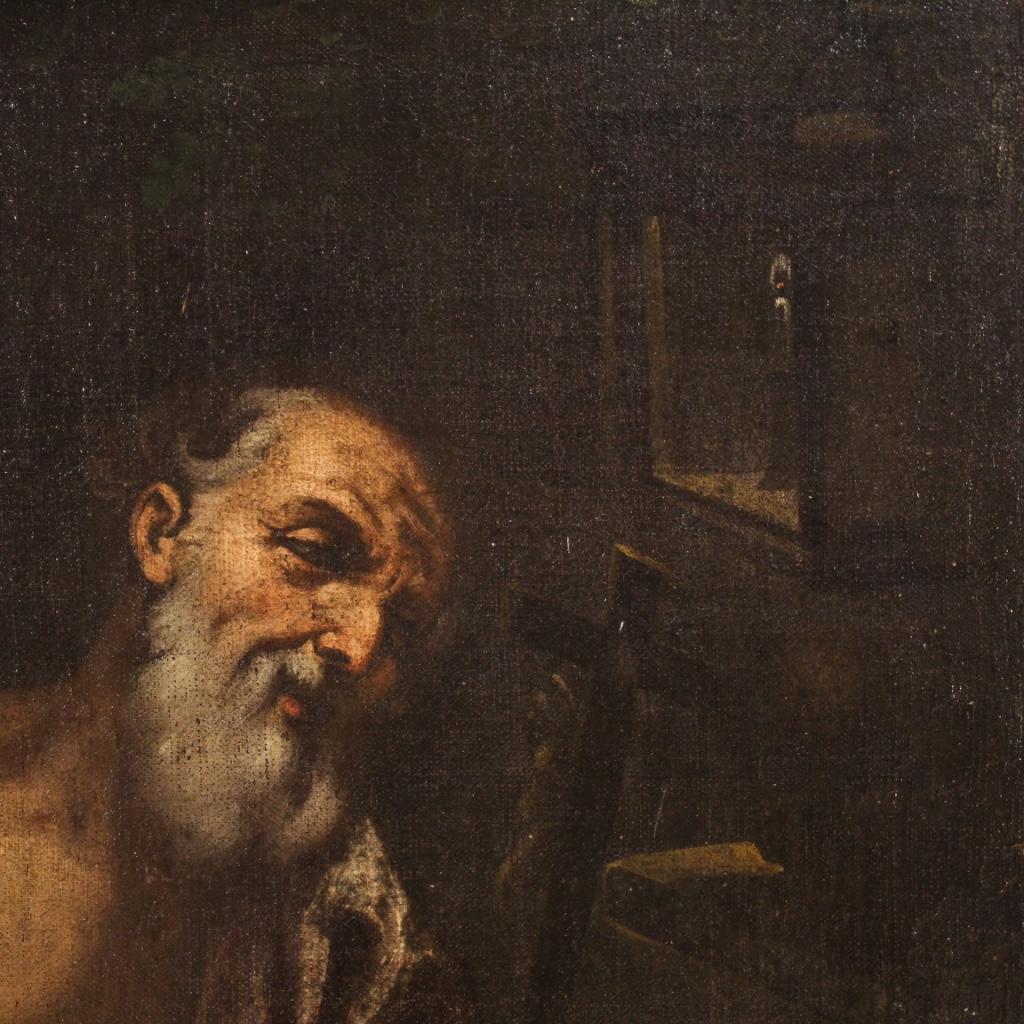 17th Century Oil on Canvas Italian Antique Religious Painting Saint Jerome, 1650 5