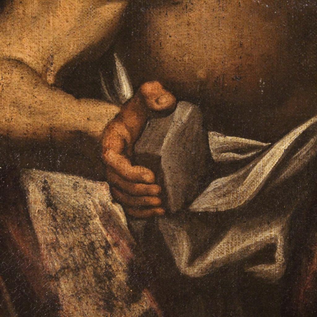 17th Century Oil on Canvas Italian Antique Religious Painting Saint Jerome, 1650 6