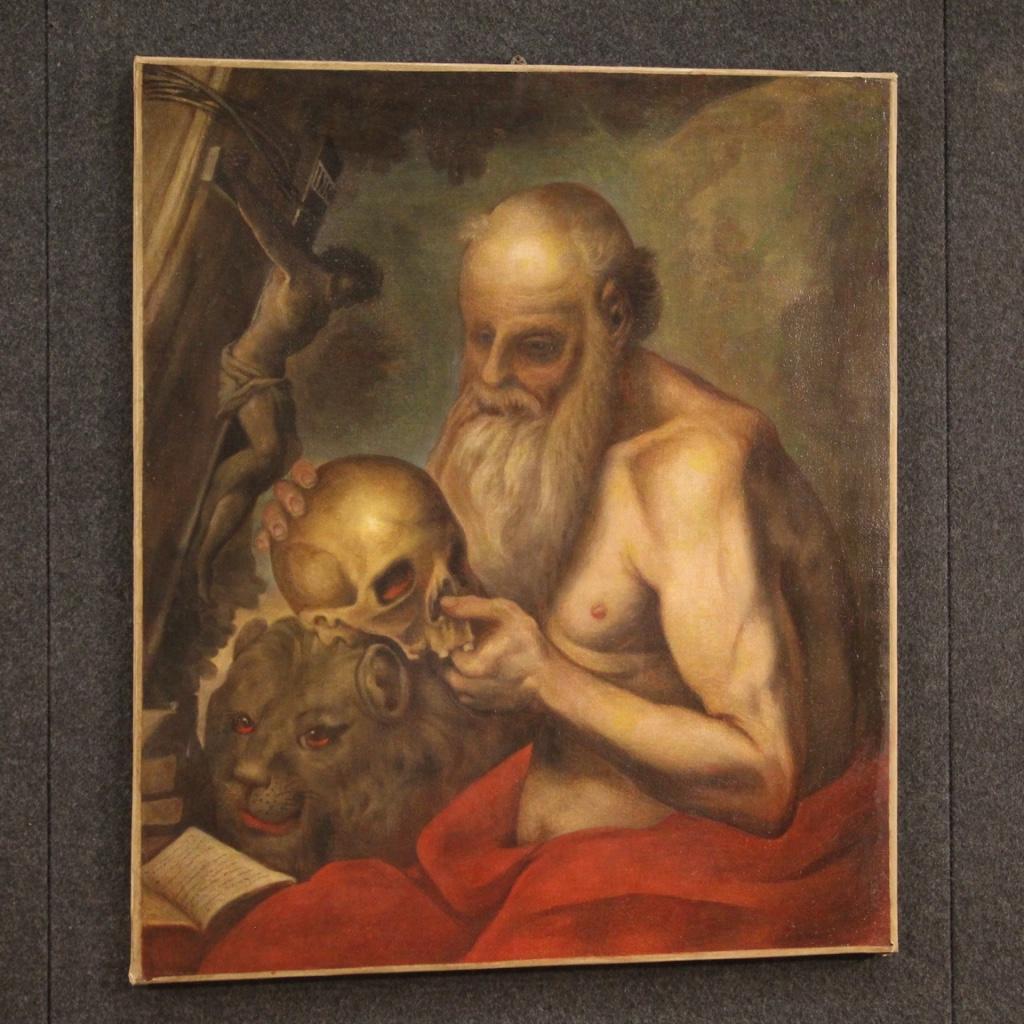 17. Jahrhundert Öl auf Leinwand Italienisch antike religiöse Malerei Saint Jerome, 1670 im Angebot 7