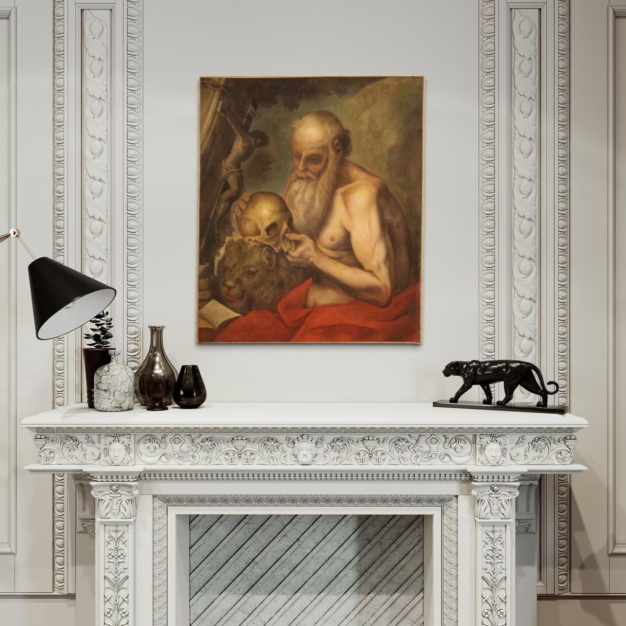 17. Jahrhundert Öl auf Leinwand Italienisch antike religiöse Malerei Saint Jerome, 1670 im Angebot 9