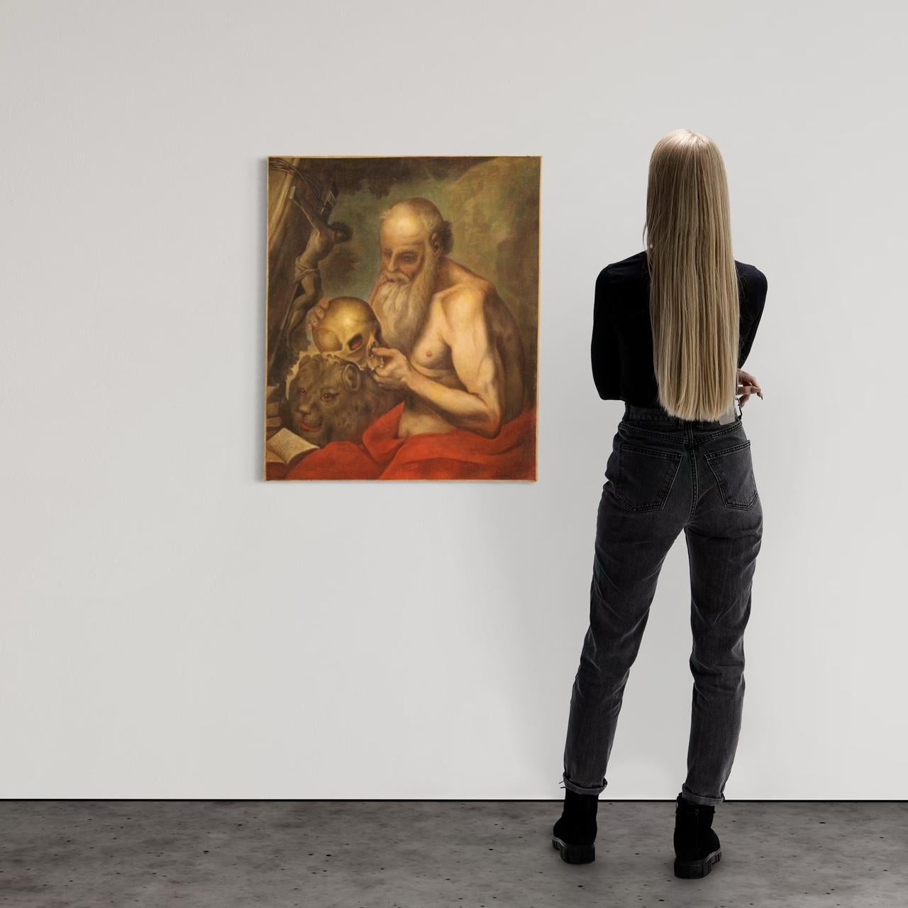 17. Jahrhundert Öl auf Leinwand Italienisch antike religiöse Malerei Saint Jerome, 1670 (Italian) im Angebot