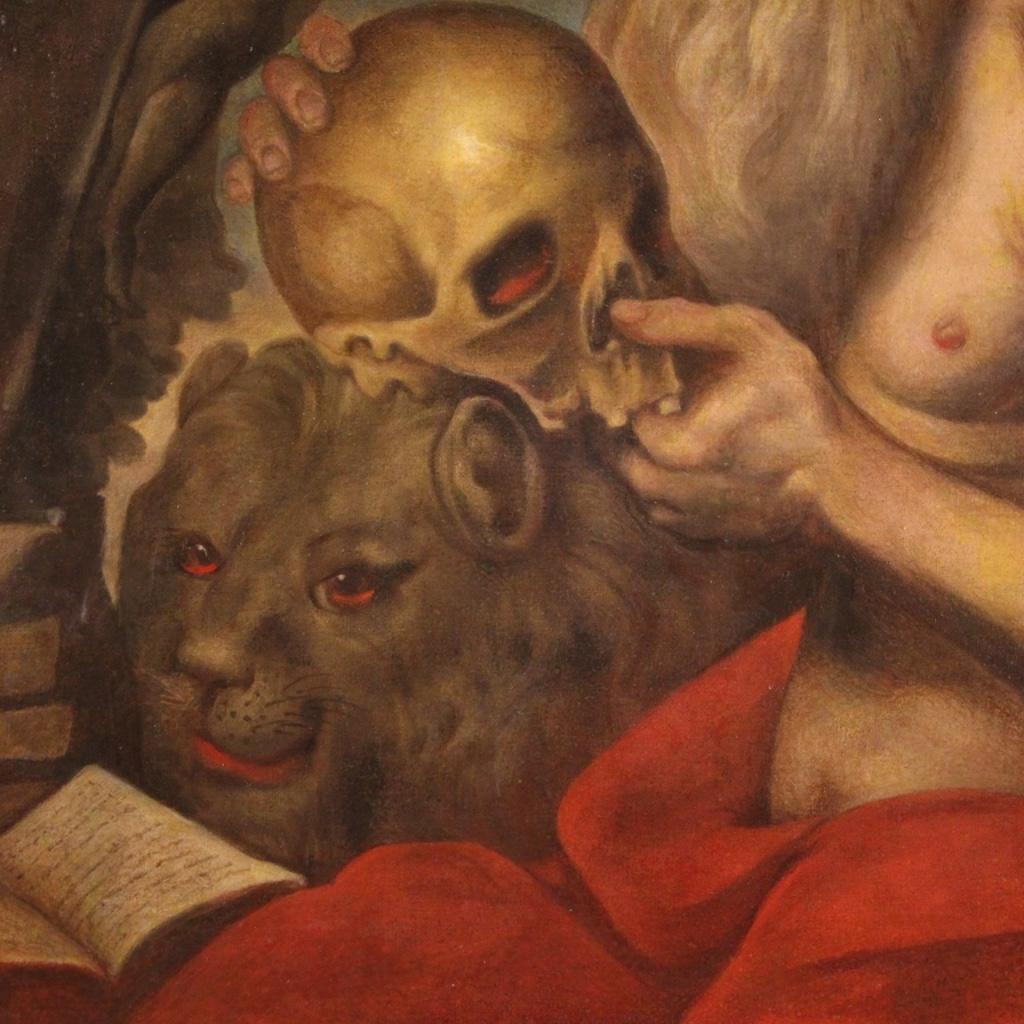17. Jahrhundert Öl auf Leinwand Italienisch antike religiöse Malerei Saint Jerome, 1670 (Geölt) im Angebot