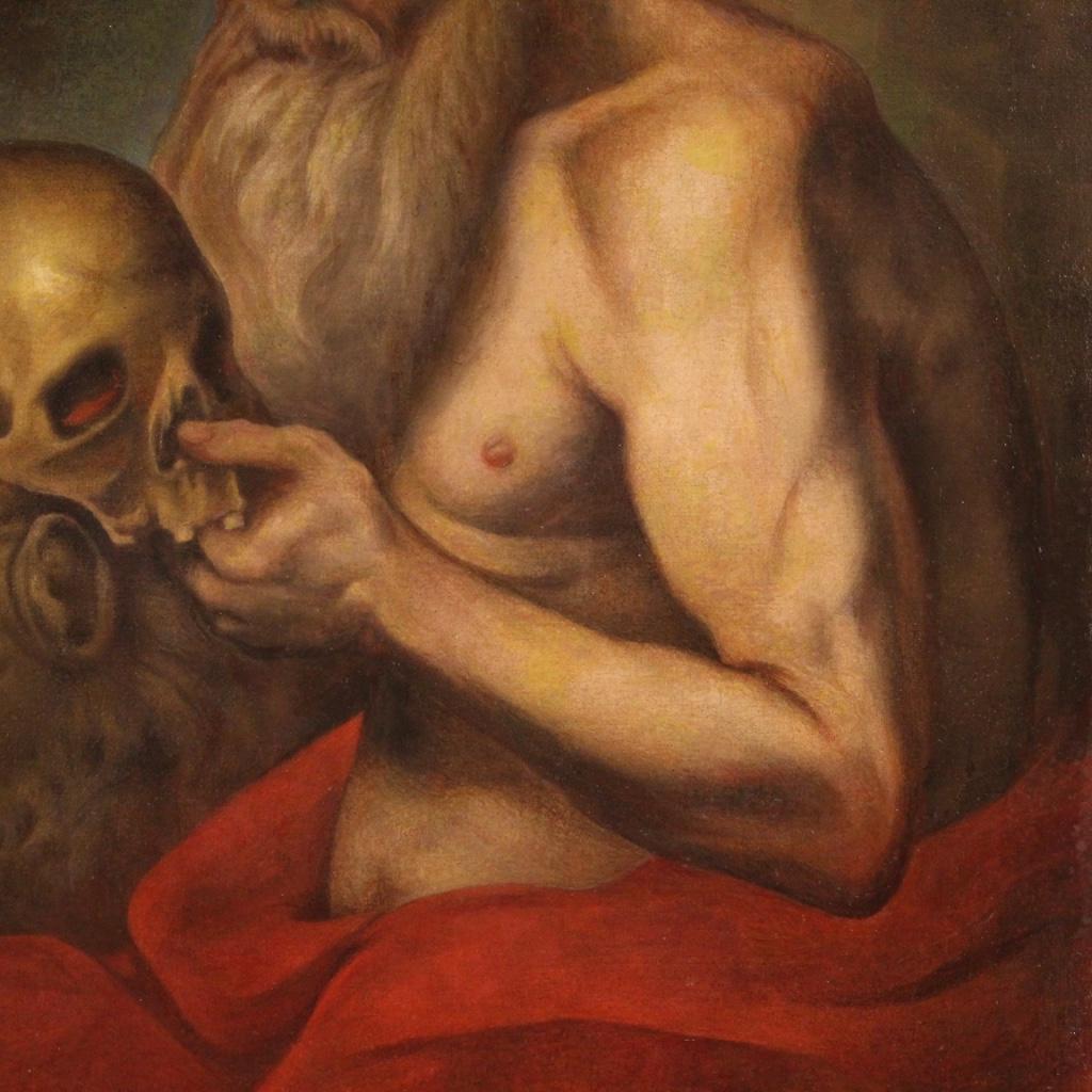 17. Jahrhundert Öl auf Leinwand Italienisch antike religiöse Malerei Saint Jerome, 1670 im Zustand „Gut“ im Angebot in Vicoforte, Piedmont