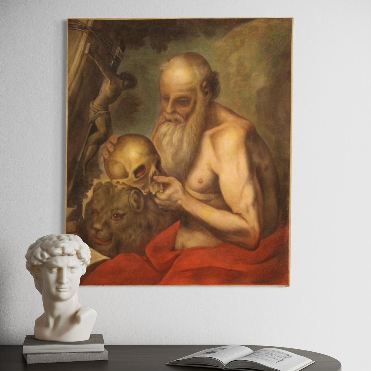 17. Jahrhundert Öl auf Leinwand Italienisch antike religiöse Malerei Saint Jerome, 1670 im Angebot 2