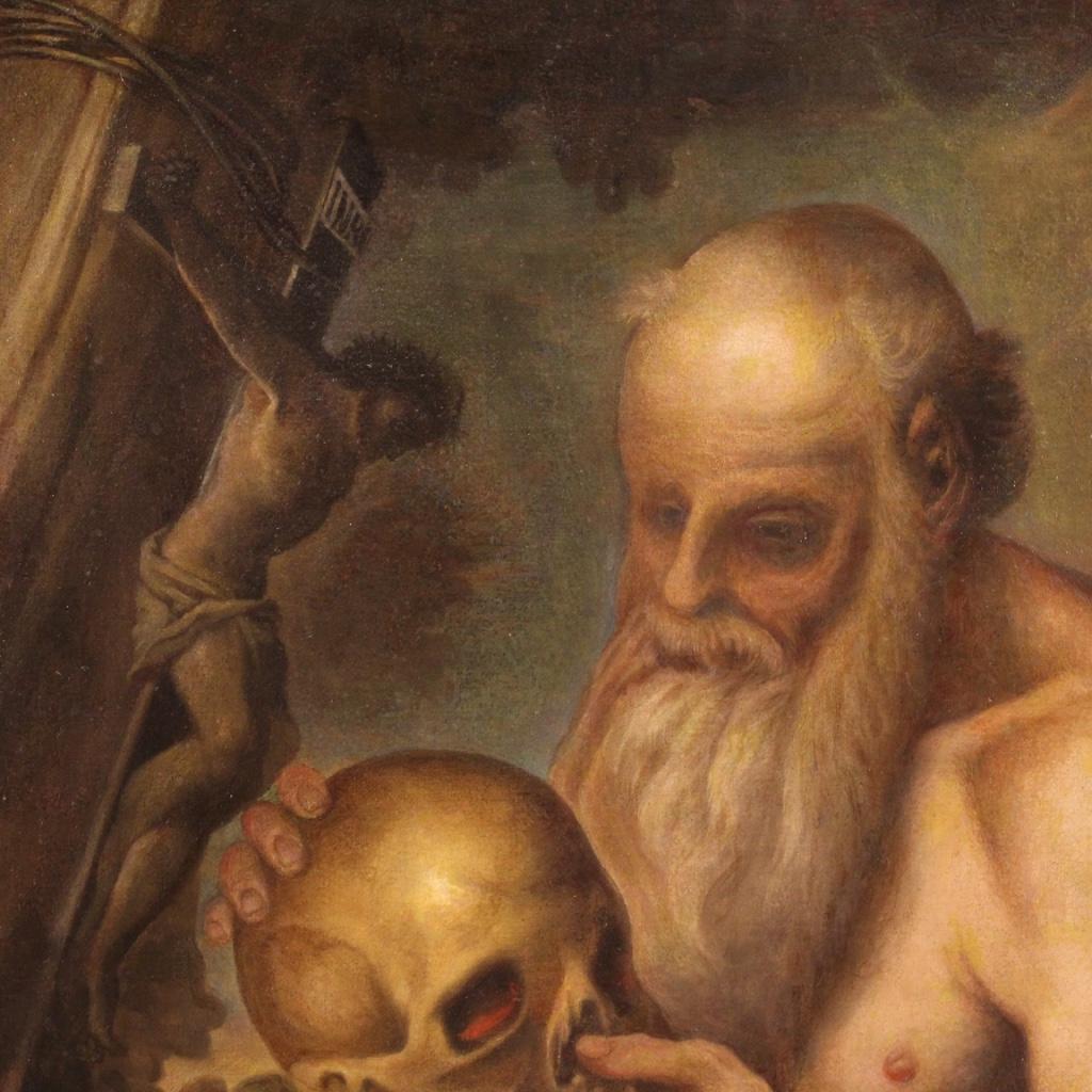 17. Jahrhundert Öl auf Leinwand Italienisch antike religiöse Malerei Saint Jerome, 1670 im Angebot 3