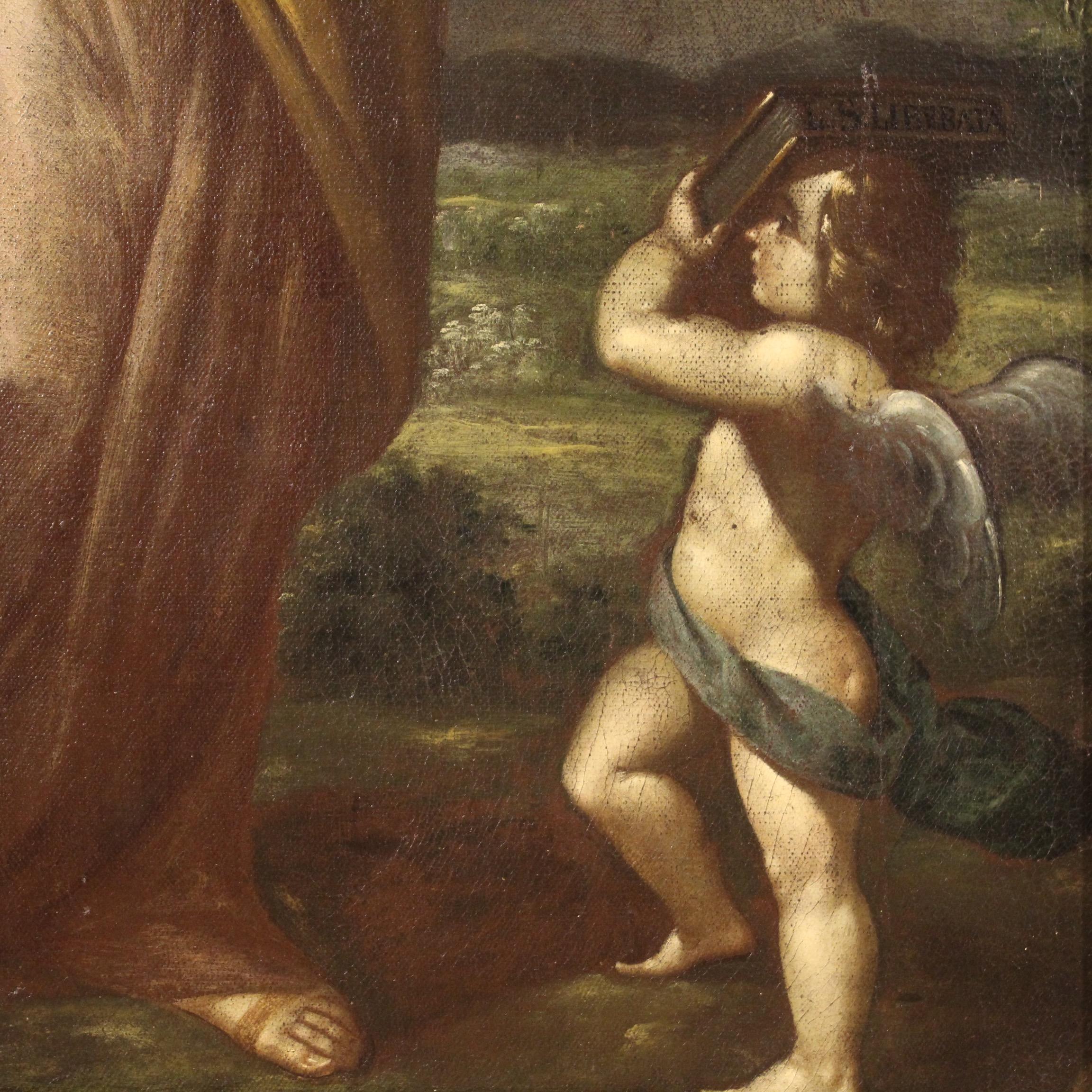17th Century Oil on Canvas Italian Antique Religious Painting Saint Liberata In Good Condition In Vicoforte, Piedmont