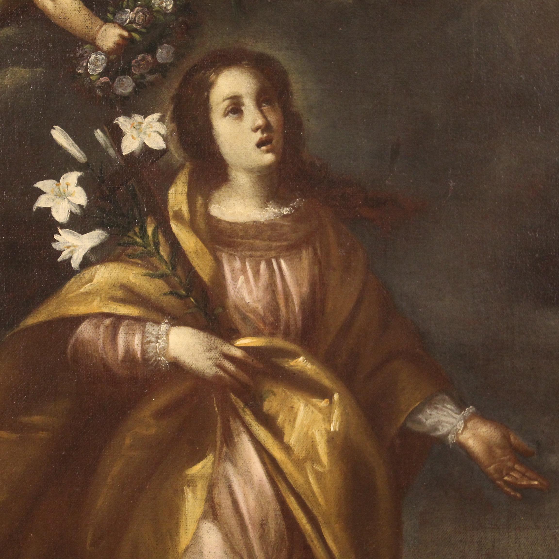 17th Century Oil on Canvas Italian Antique Religious Painting Saint Liberata 1