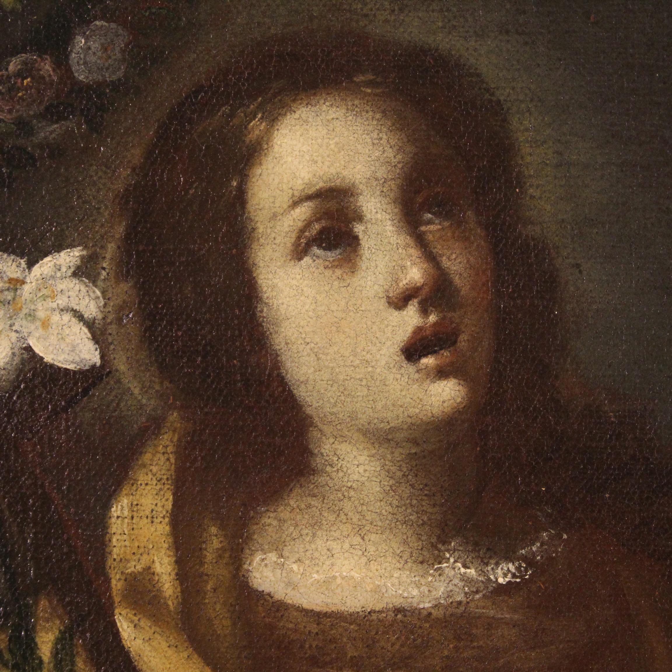 17th Century Oil on Canvas Italian Antique Religious Painting Saint Liberata 6