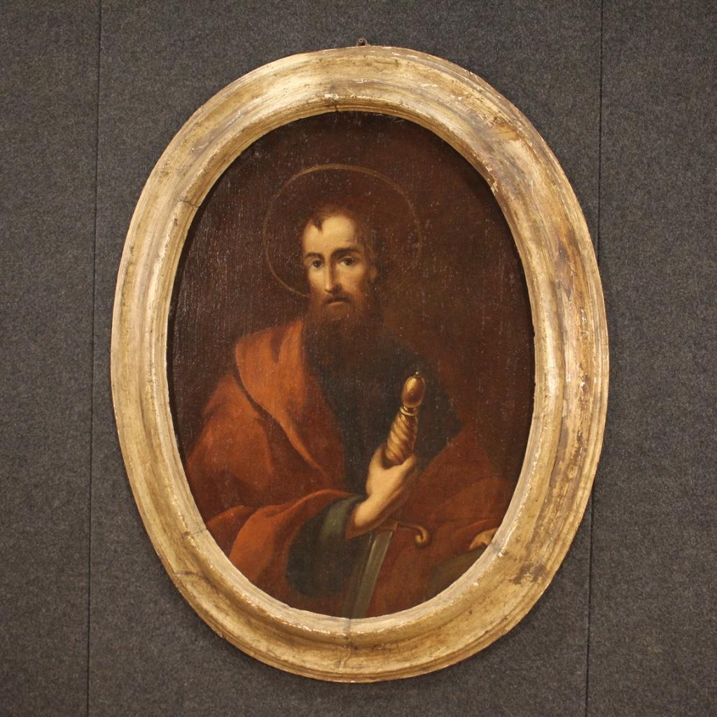 17th Century Oil on Canvas Italian Antique Religious Painting Saint Paul, 1650 5