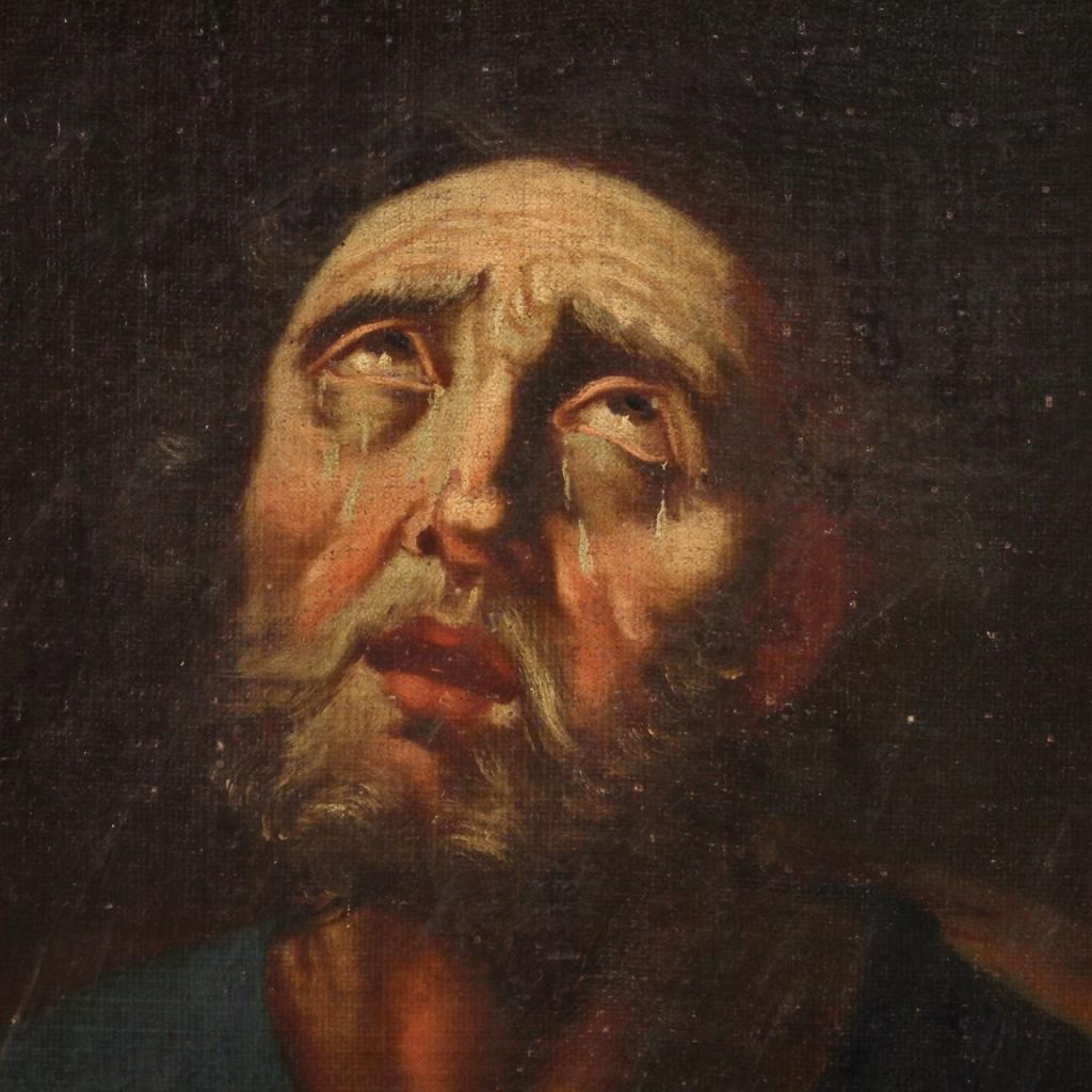 17th Century Oil on Canvas Italian Antique Religious Painting Saint Peter, 1680 In Good Condition In Vicoforte, Piedmont