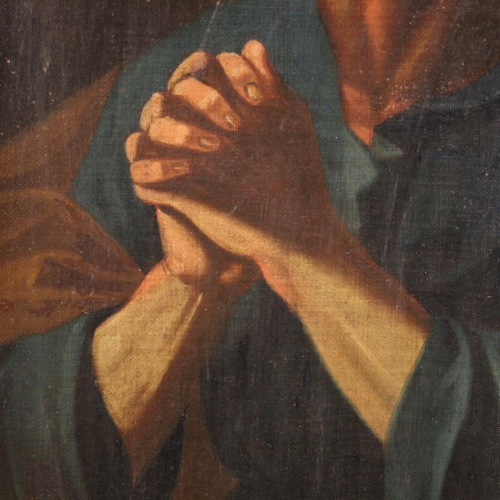 17th Century Oil on Canvas Italian Antique Religious Painting Saint Peter, 1680 1