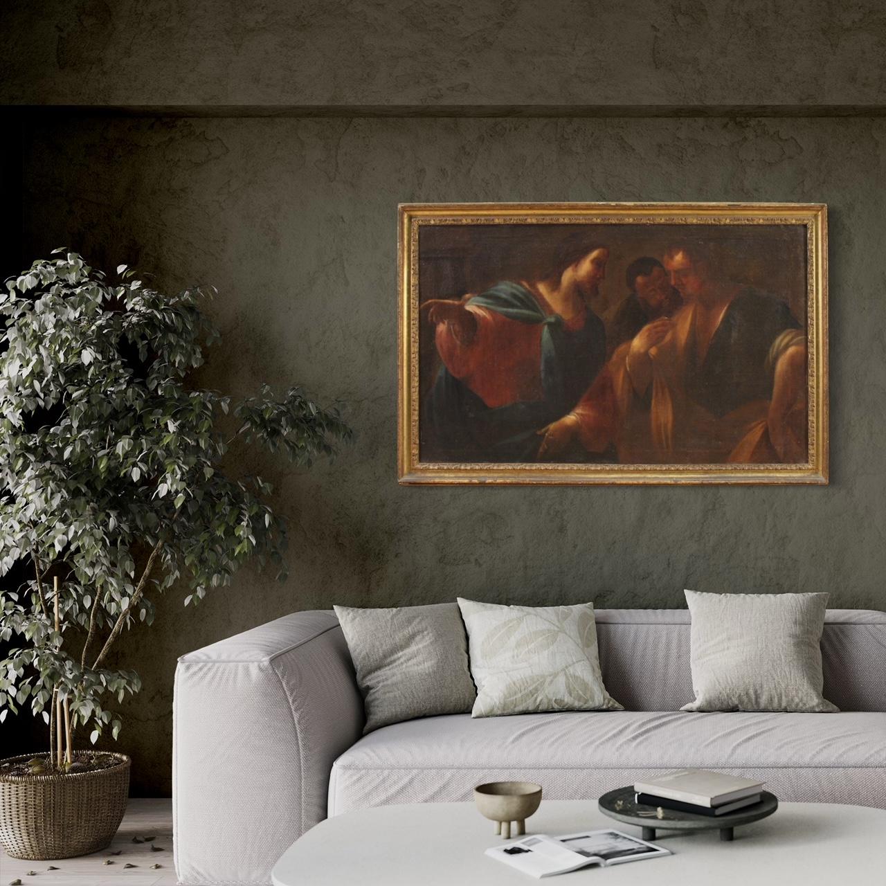 siglo XVII Óleo sobre Lienzo Pintura Religiosa Antigua Italiana El Tributo Dinero en venta 10