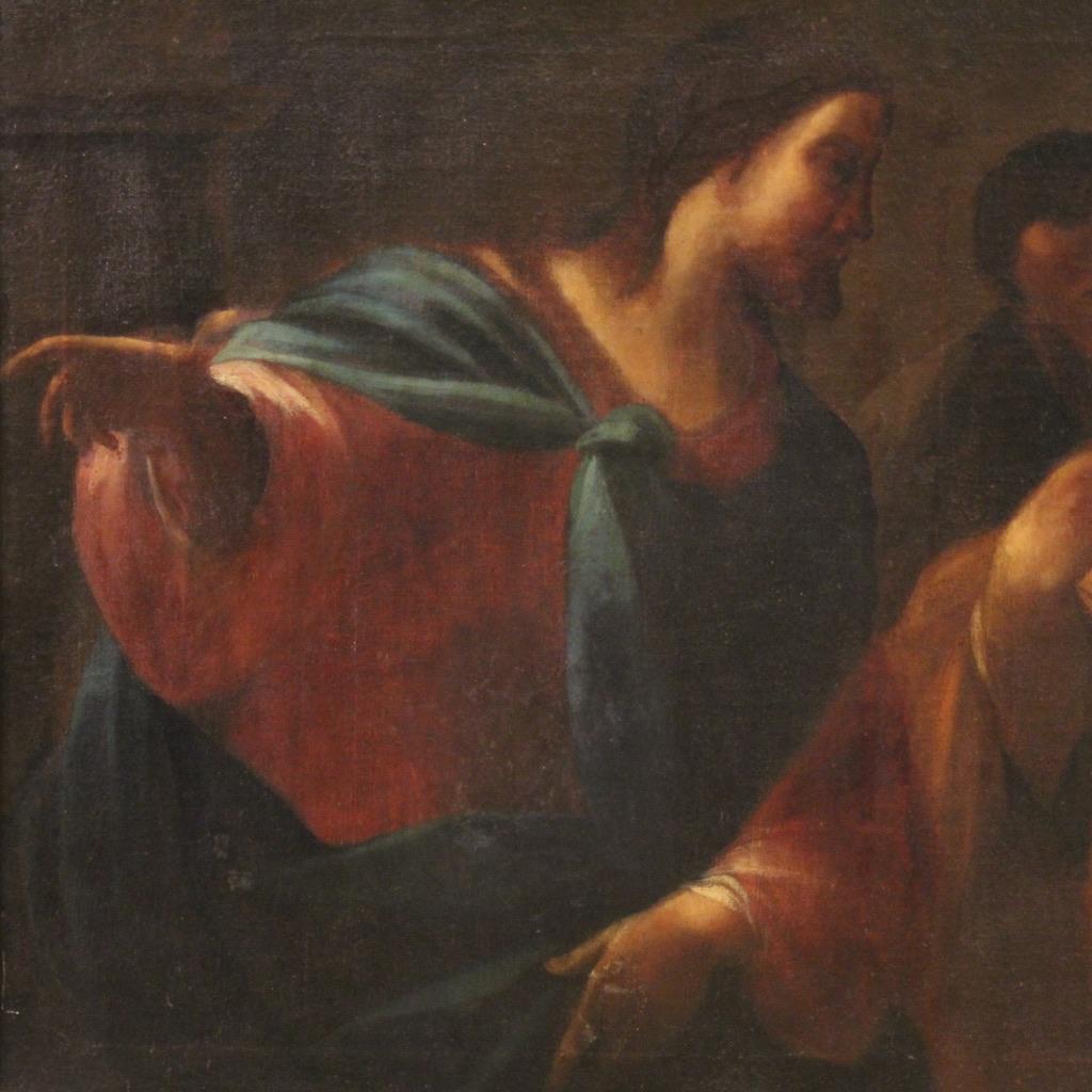 siglo XVII Óleo sobre Lienzo Pintura Religiosa Antigua Italiana El Tributo Dinero Aceitado en venta