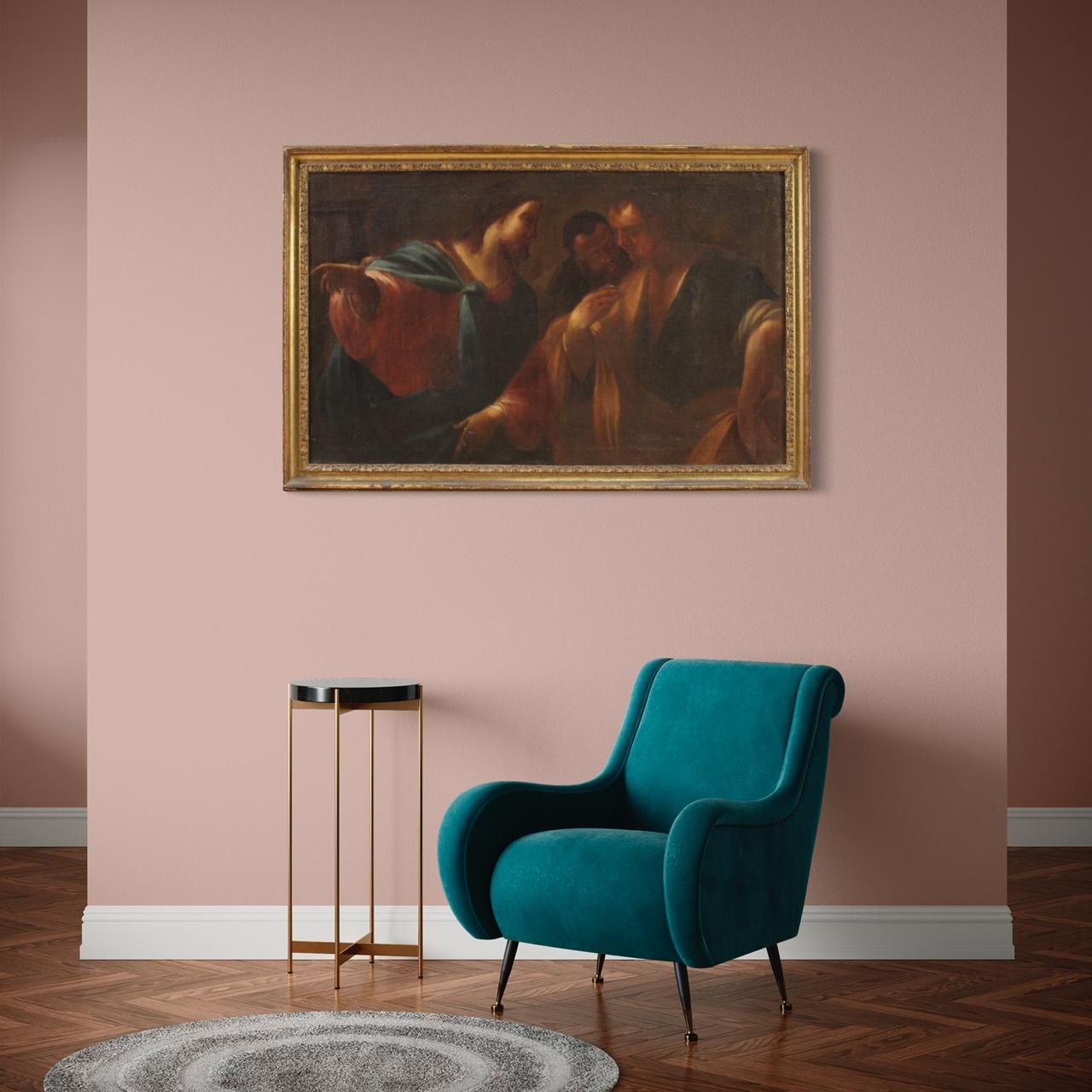 siglo XVII Óleo sobre Lienzo Pintura Religiosa Antigua Italiana El Tributo Dinero en venta 1