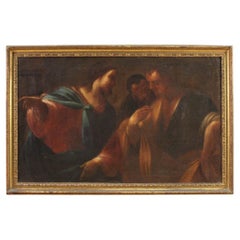 17th Century Oil on Canvas Italian Antique Religious Painting The Tribute Money